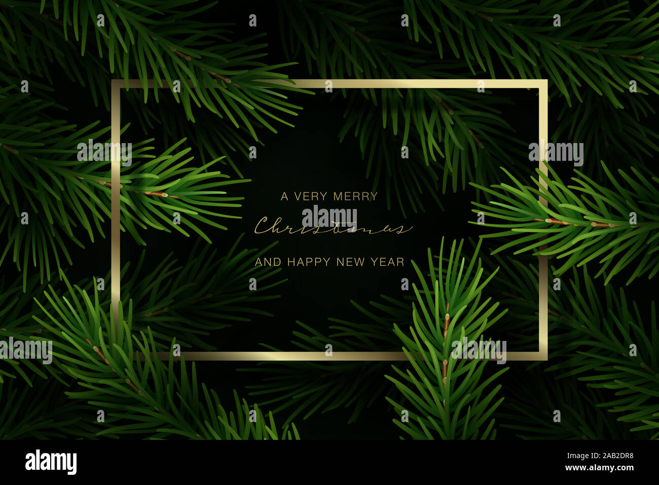 Christmas frame with fir tree branches and hand lettering. Vector ...