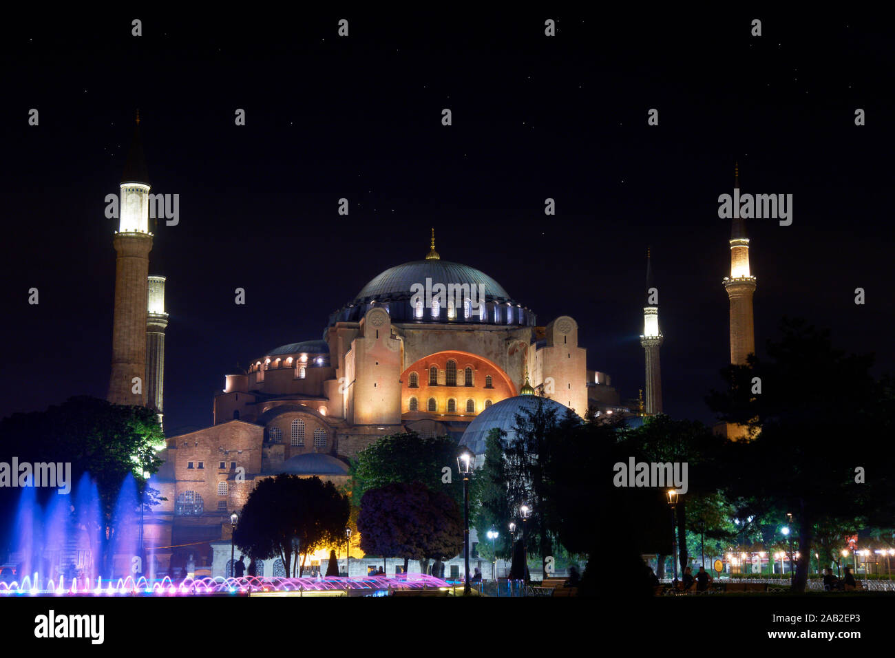 Exterior view of Haghia Sophia or Aya Sofya at nignt. Istanbul. Turkey. Stock Photo