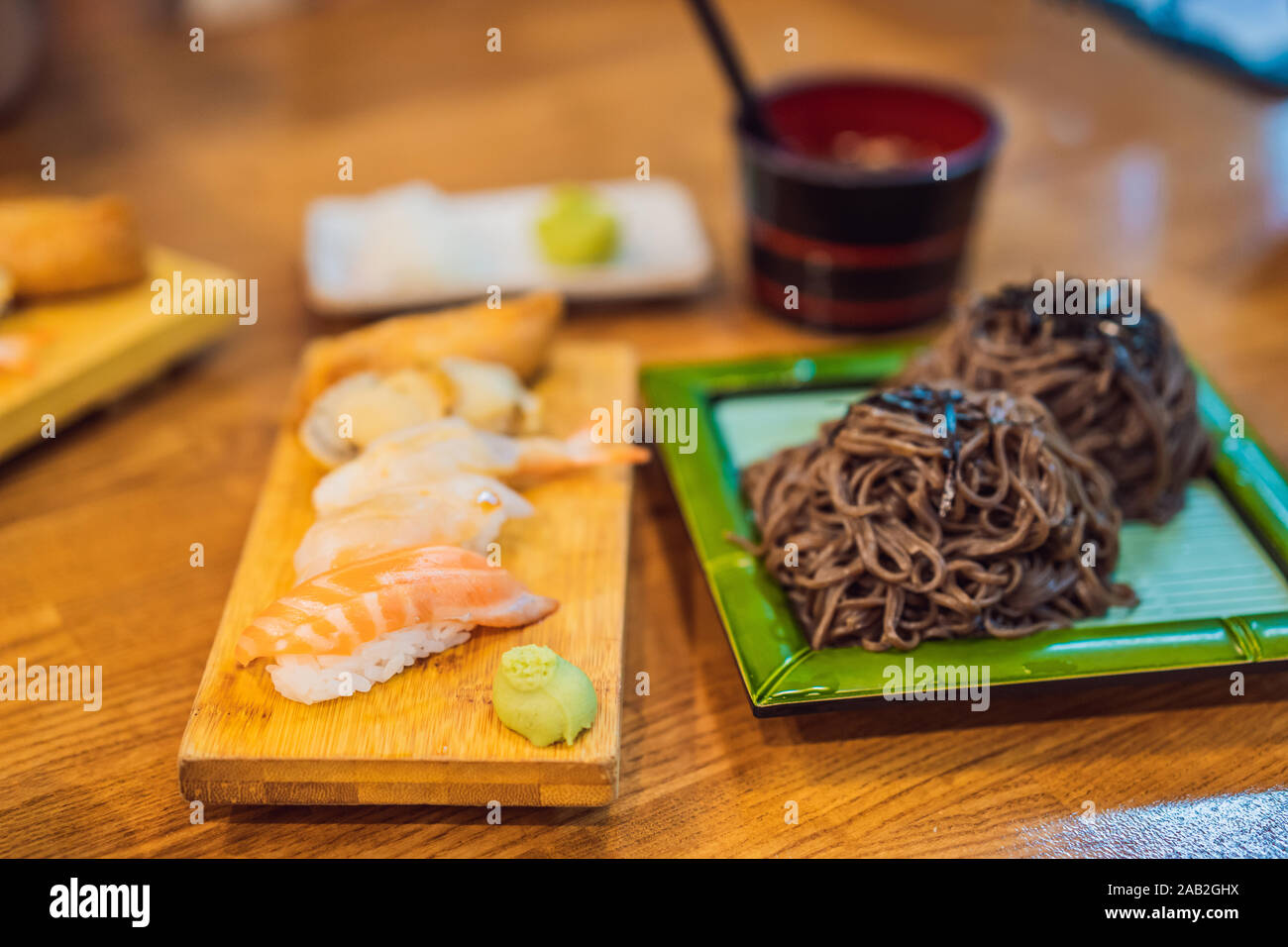 Korean Buckwheat Lamb Served On A Bamboo Mat Stock Photo