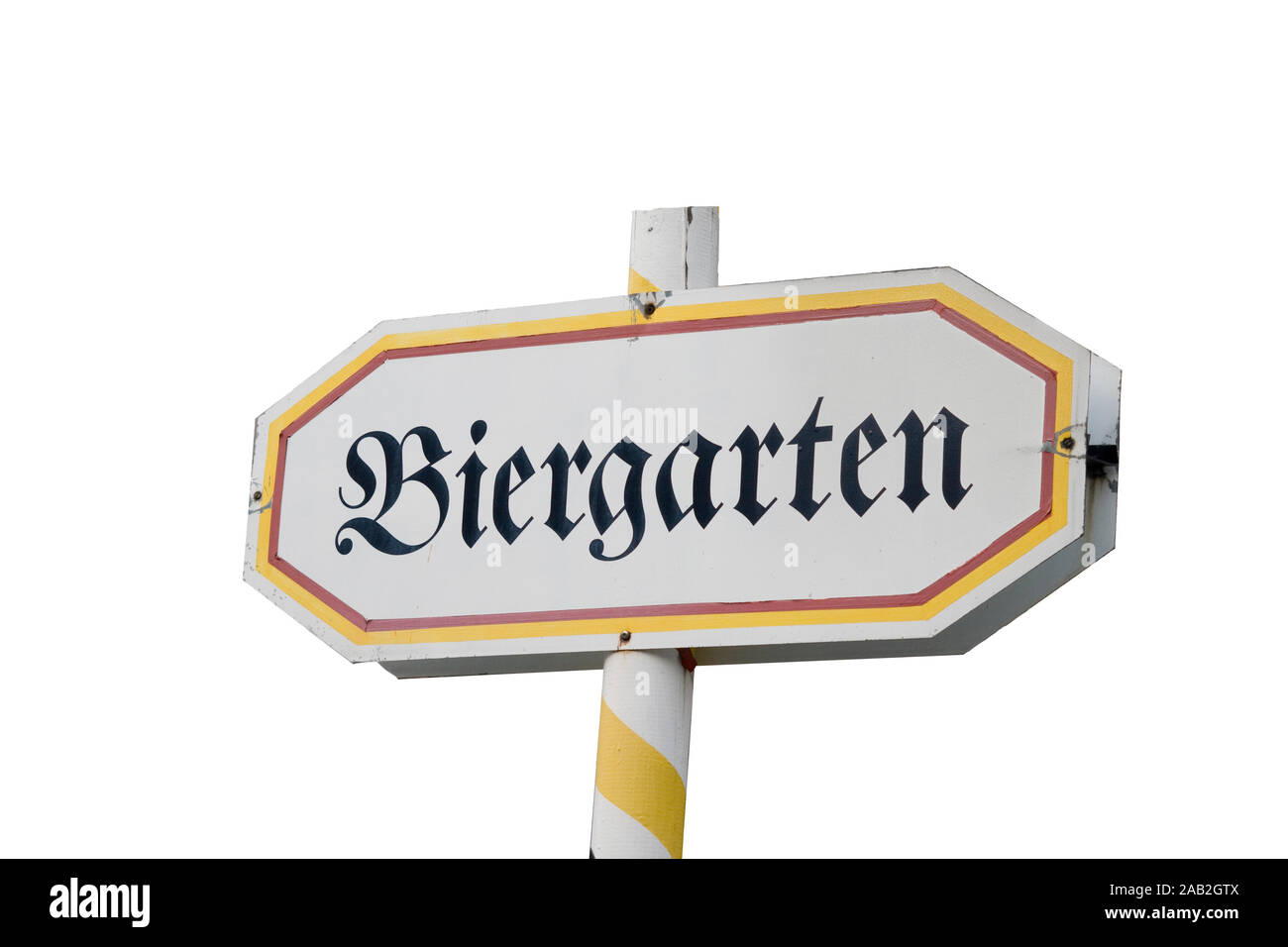 Isolated sign in Germany directing to a beergarden which is an outdoors pub. Stock Photo