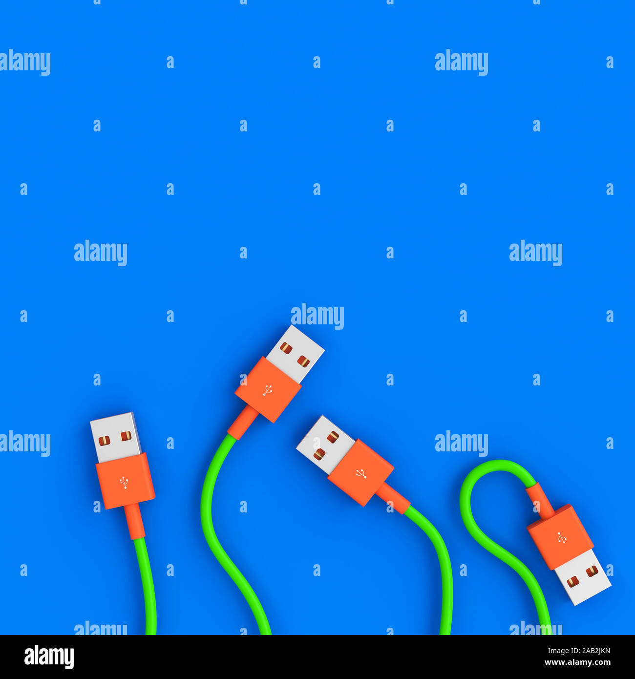 3d render image of a series of usb cables in a flat lay style ...