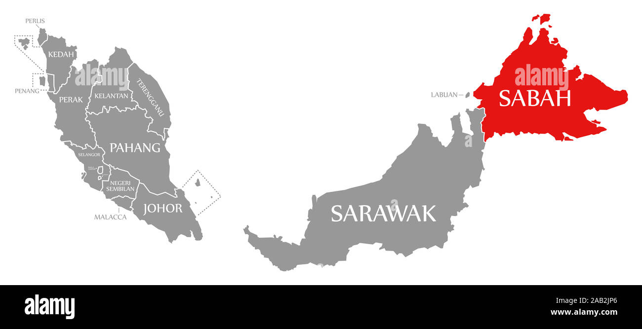 Sabah red highlighted in map of Malaysia Stock Photo Alamy