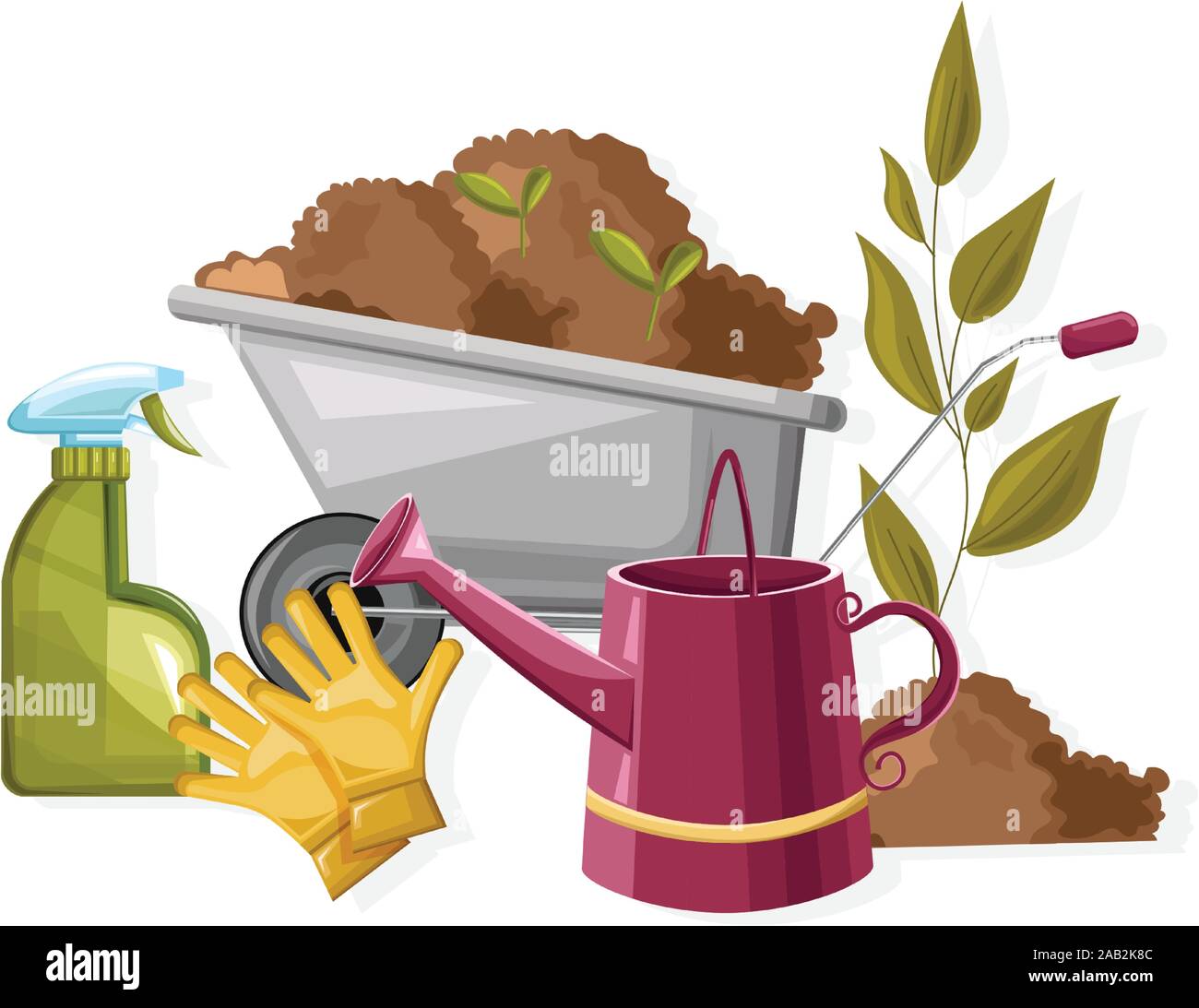 Set of autumn gardening tools. Spray bottle, flower watering can ...
