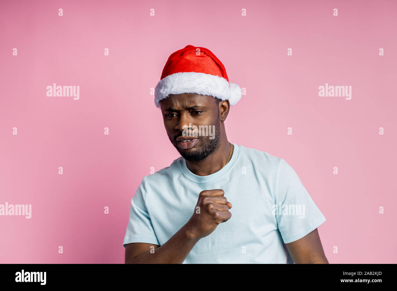 pink and white santa hat