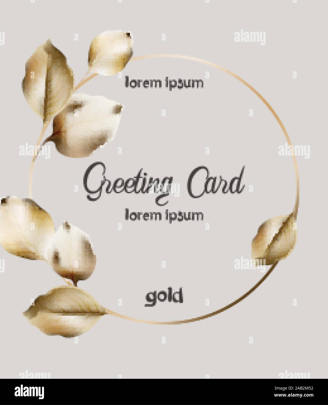 Wedding greeting card with golden leaves wreath. Vector composition ...