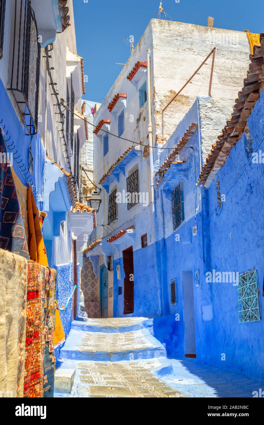 Street in the blue city of Chefchaouen in Morocco Stock Photo