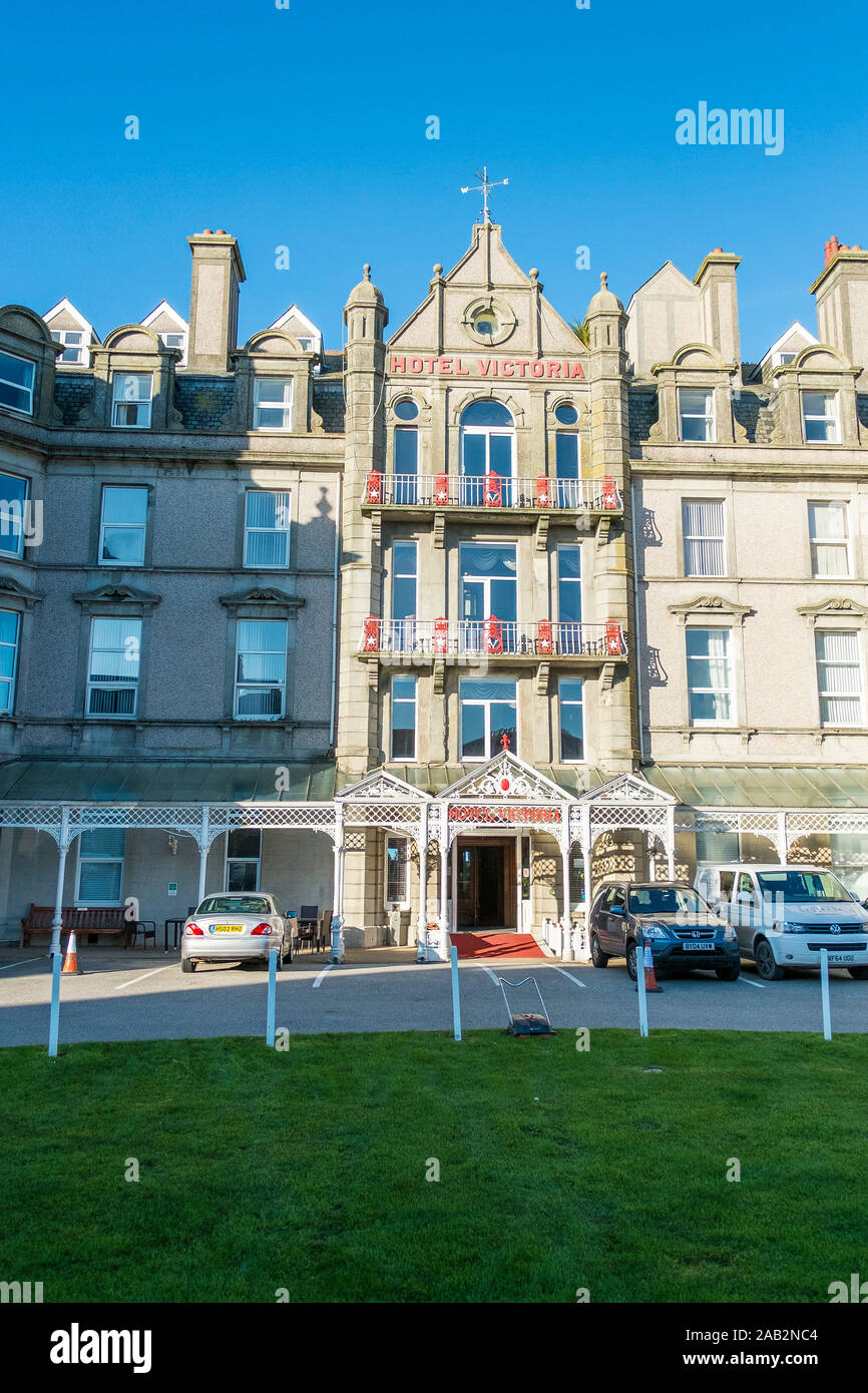 The facade of the historic Edwardian late Victorian Hotel Victoria in Newquay in Cornwall. Stock Photo