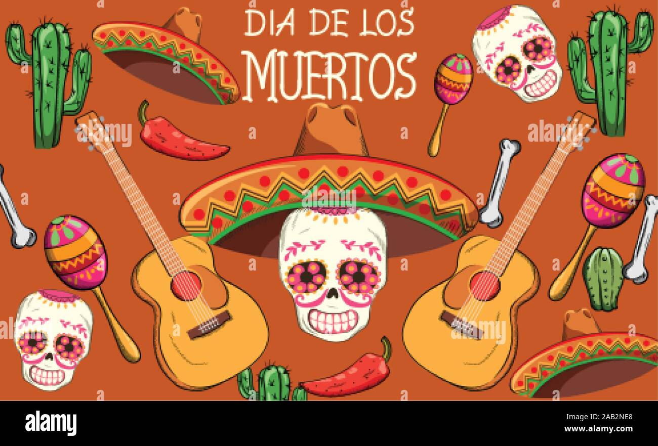 Mexican Day Of The Dead Party With Holiday Decorations Skull With