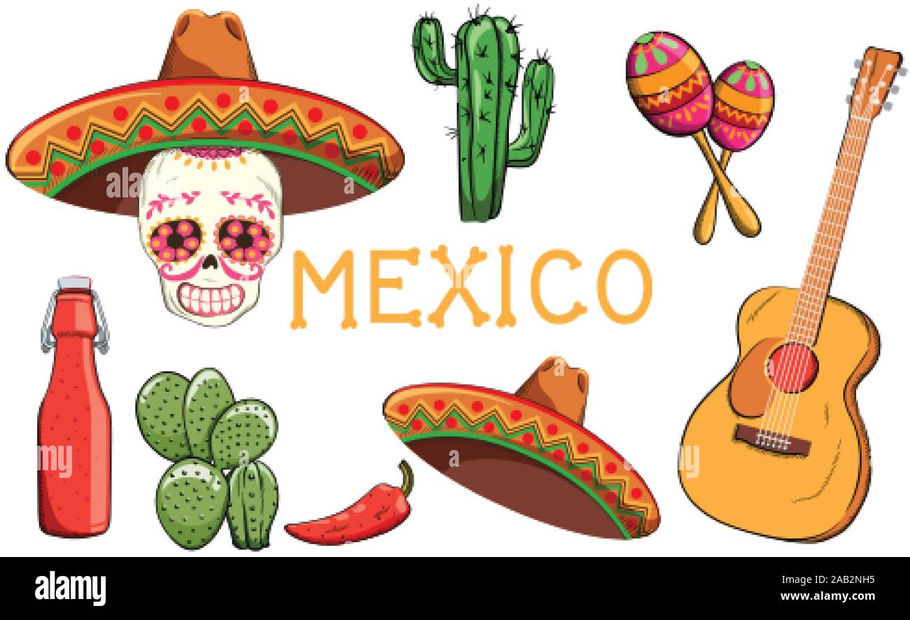 Mexico Banner With Region Oriented Decorations Skull Head With