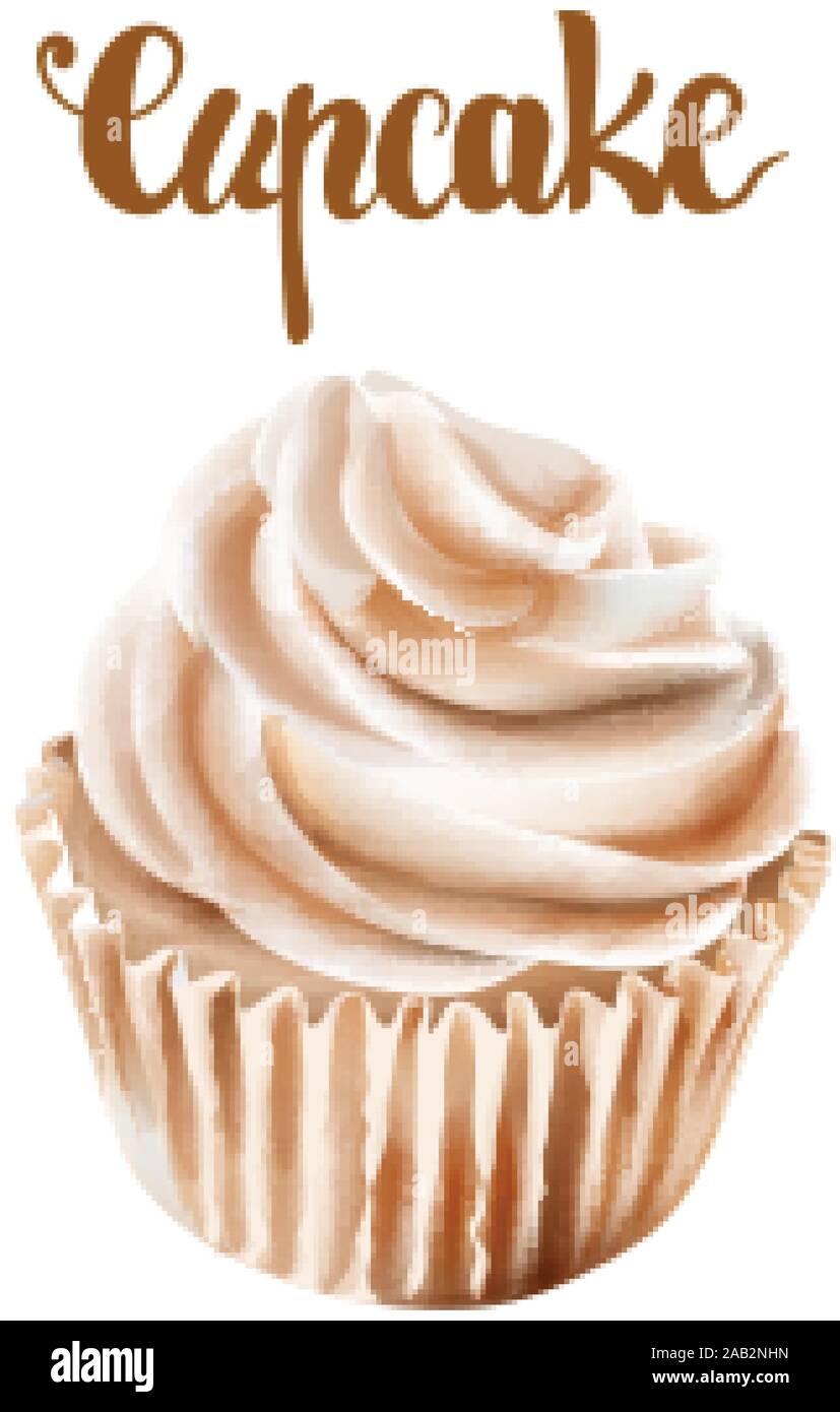 Beige walnut cupcakes with whipped cream. Watercolor vector Stock ...
