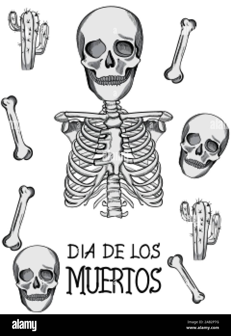Mexican Day of the Dead party with creepy skeleton, skull, bones and ...