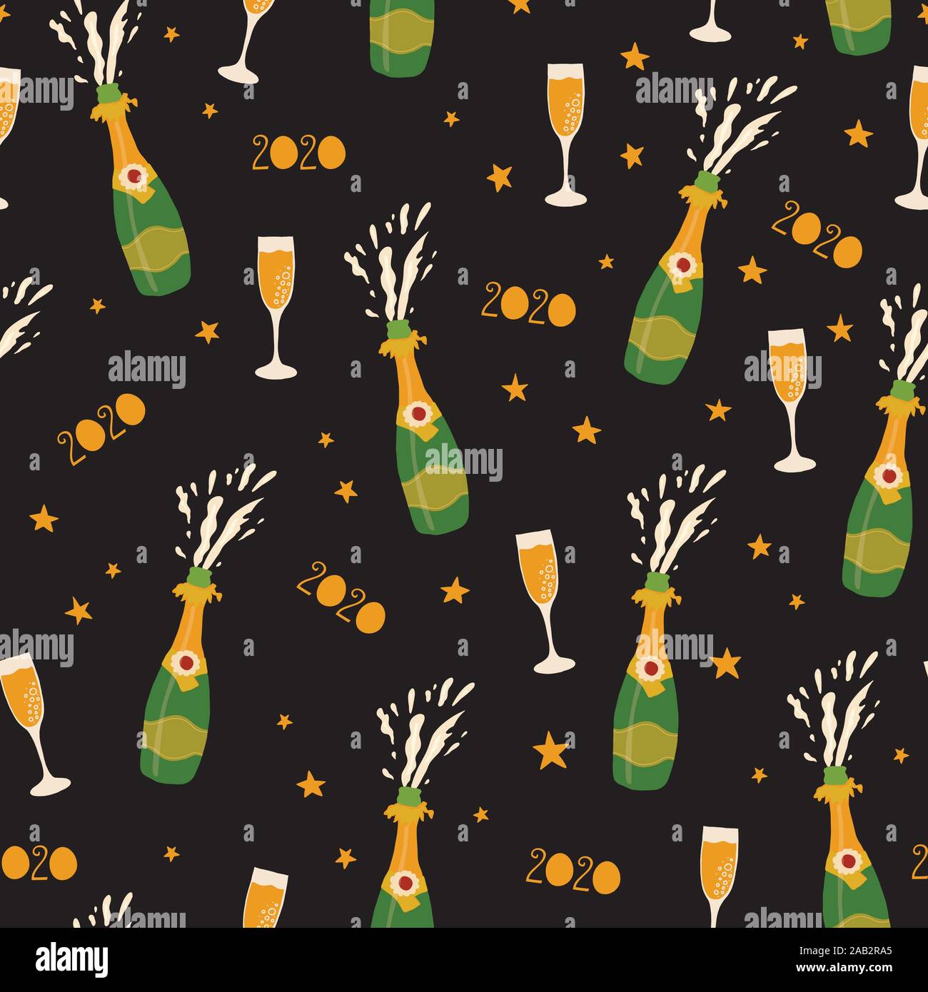 2020 Champagne bottles New Years Eve celebration seamless vector pattern.  Repeating New Year party background with bottles, sparkling wine glass  Stock Vector Image & Art - Alamy