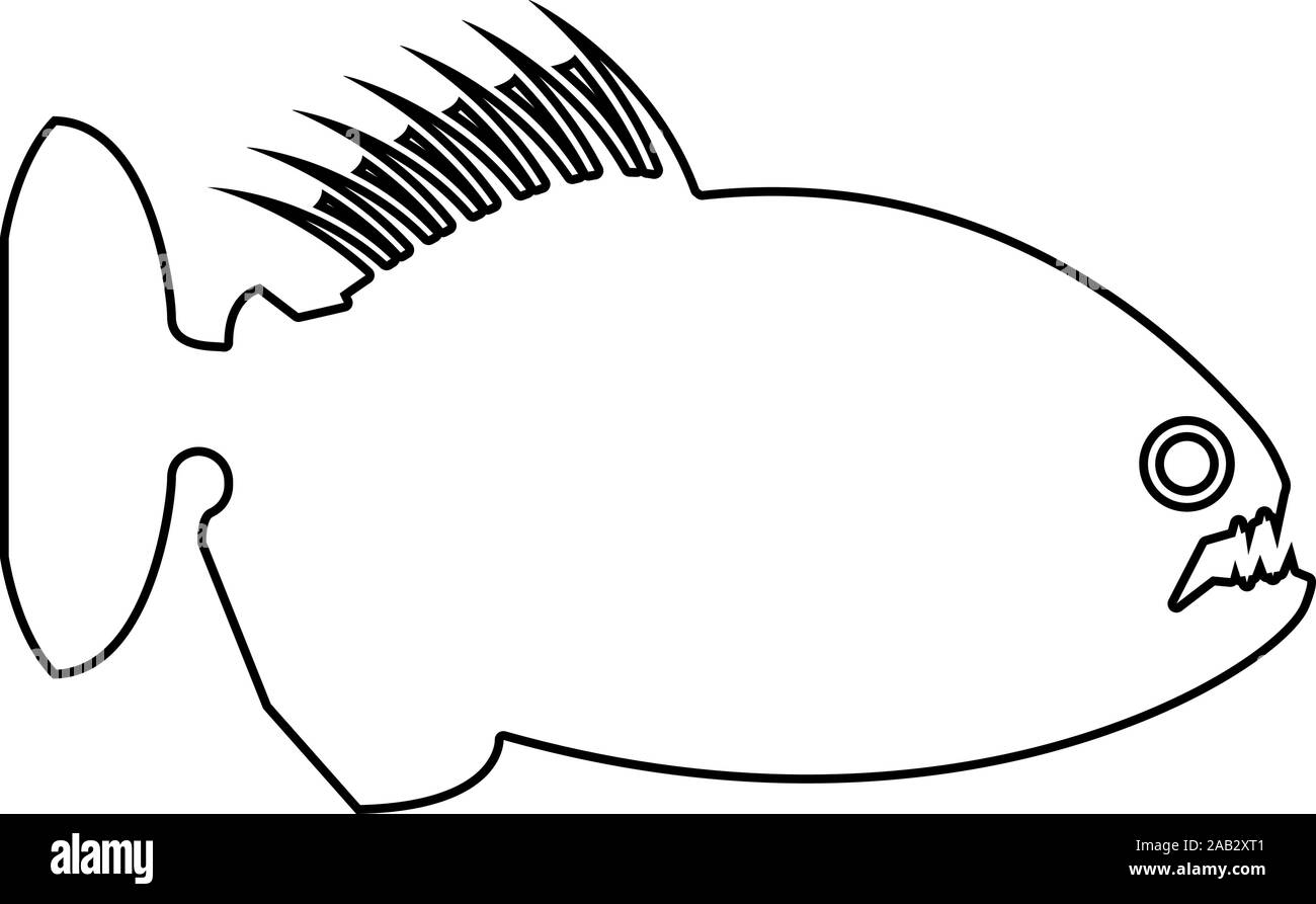 Piranha Angry Fish Icon Outline Black Color Vector Illustration