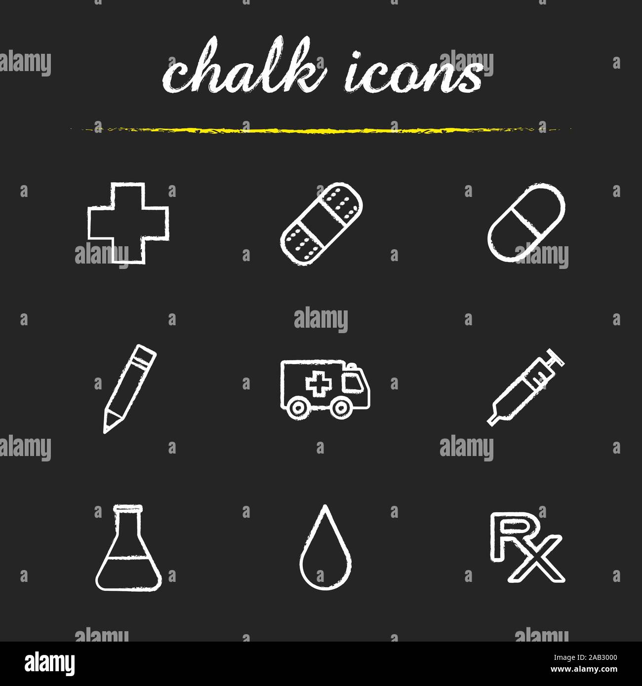 Hospital icons set. Medical cross, adhesive bandaid, pill, pencil ...
