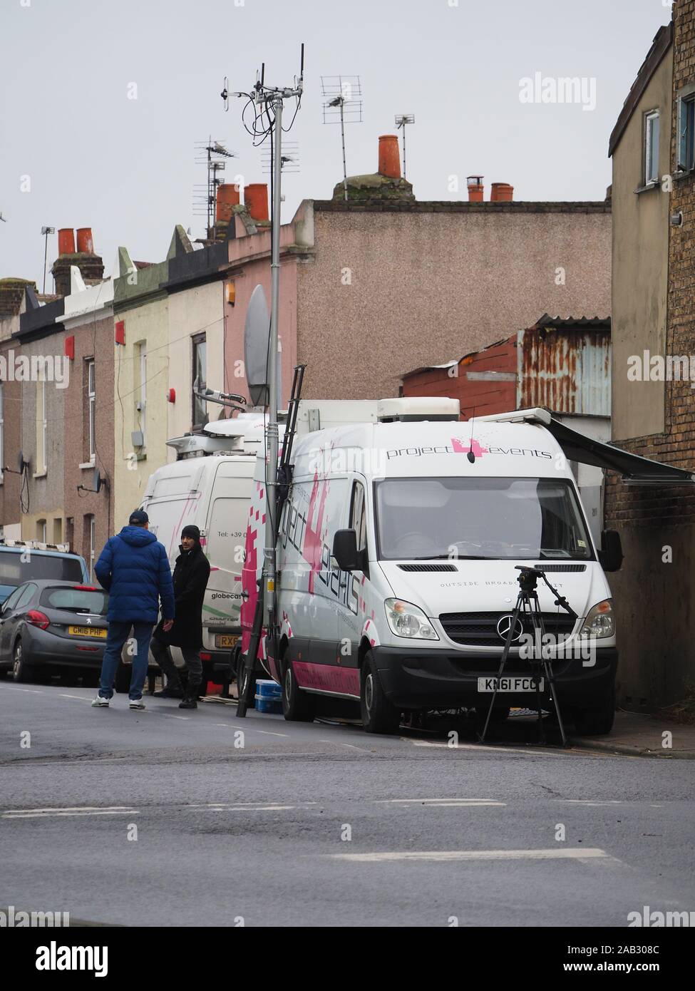 Sheerness, Kent, UK. 25th November, 2019. BBC Victoria Derbyshire live broadcast from Victoria Street, Sheerness. Victoria finds out what it will take to win the votes of the 40,000 people who live on the Isle of Sheppey. Credit: James Bell/Alamy Live News Stock Photo
