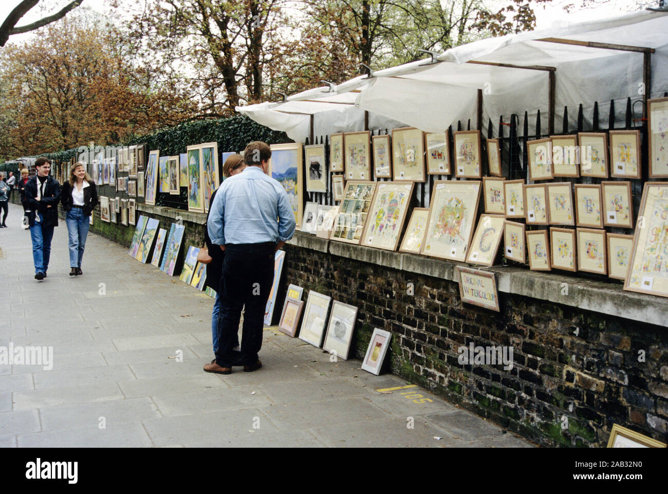 Art market at street in Bayswater London a sunday afternoon Stock Photo