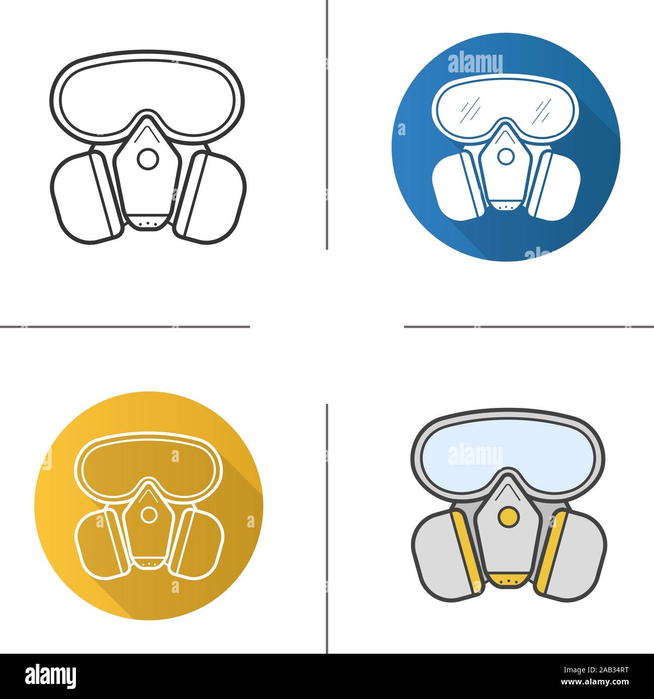 Gas mask icon. Flat design, linear and color styles. Chemical lab mask ...