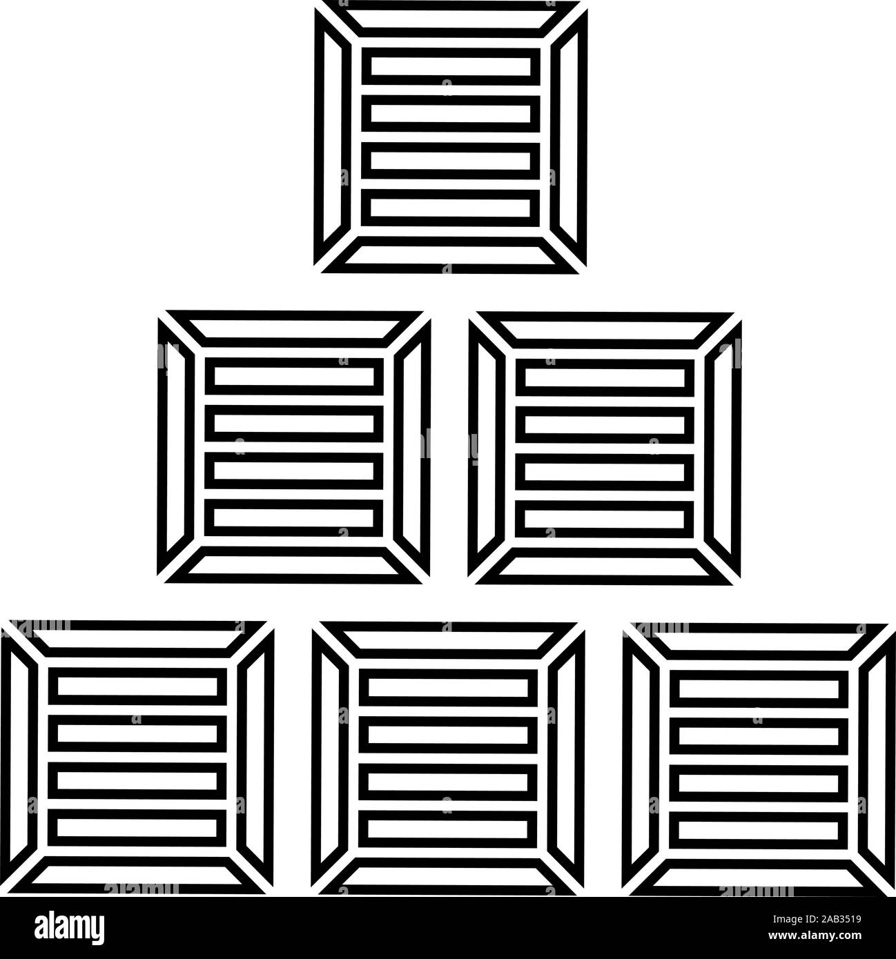 Pyramid crates Wooden boxs Containers icon outline black color vector illustration flat style simple image Stock Vector