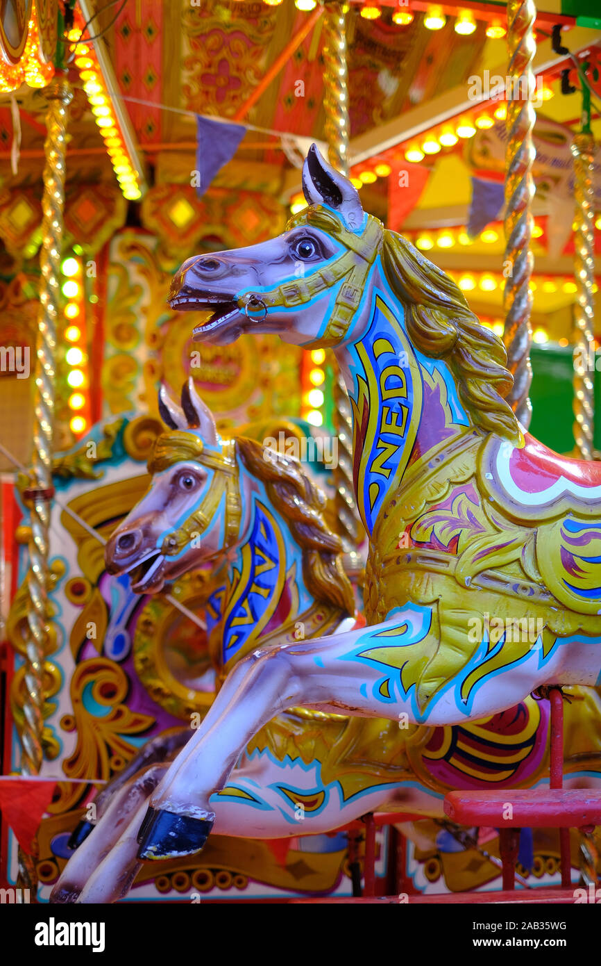 A traditional carousel ride at Blenheim Palace's Christmas Fair Stock Photo