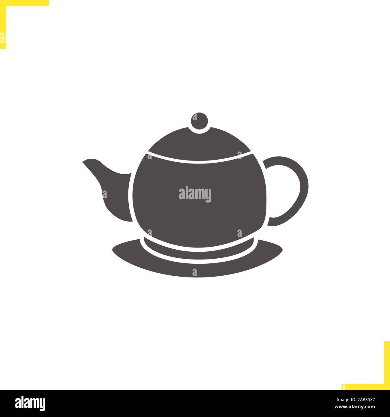 Teapot on plate icon. Drop shadow silhouette symbol. Tea pot. Negative