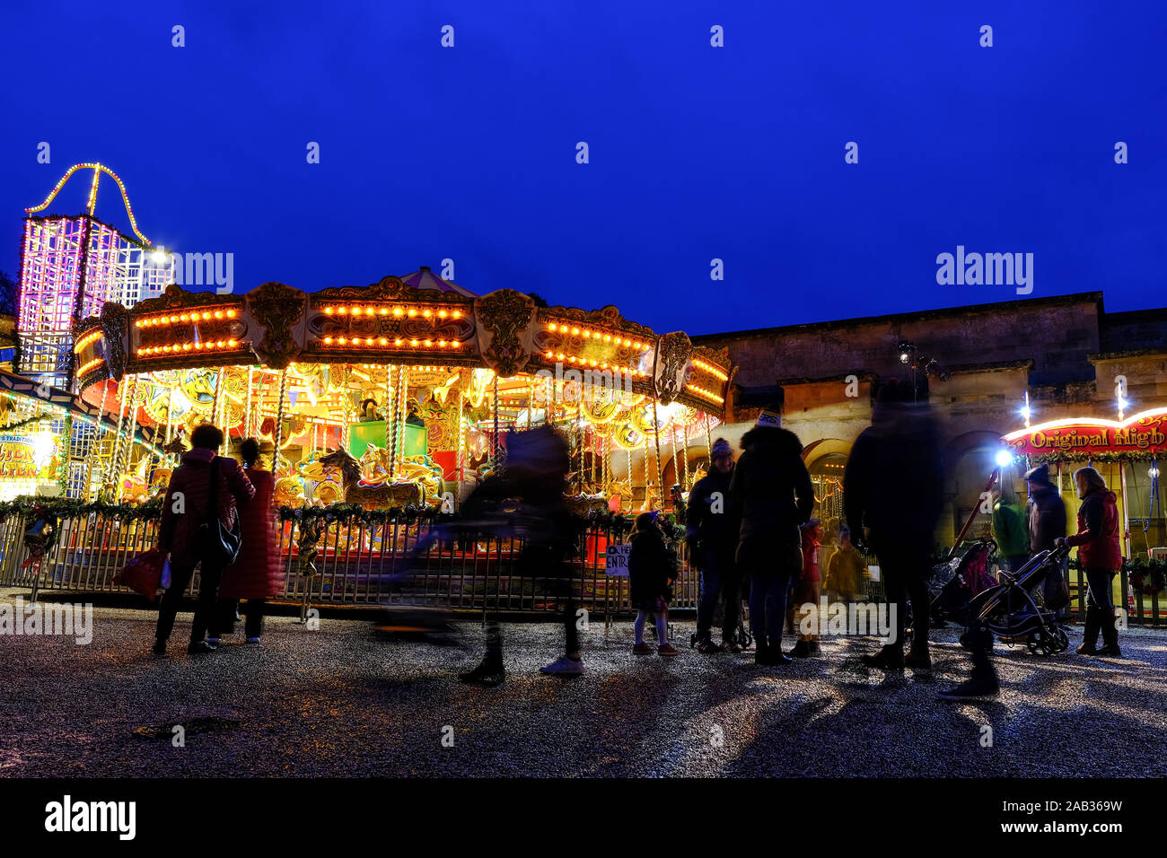 Fairground attractions at the Blenheim Palace Christmas Markets Stock Photo