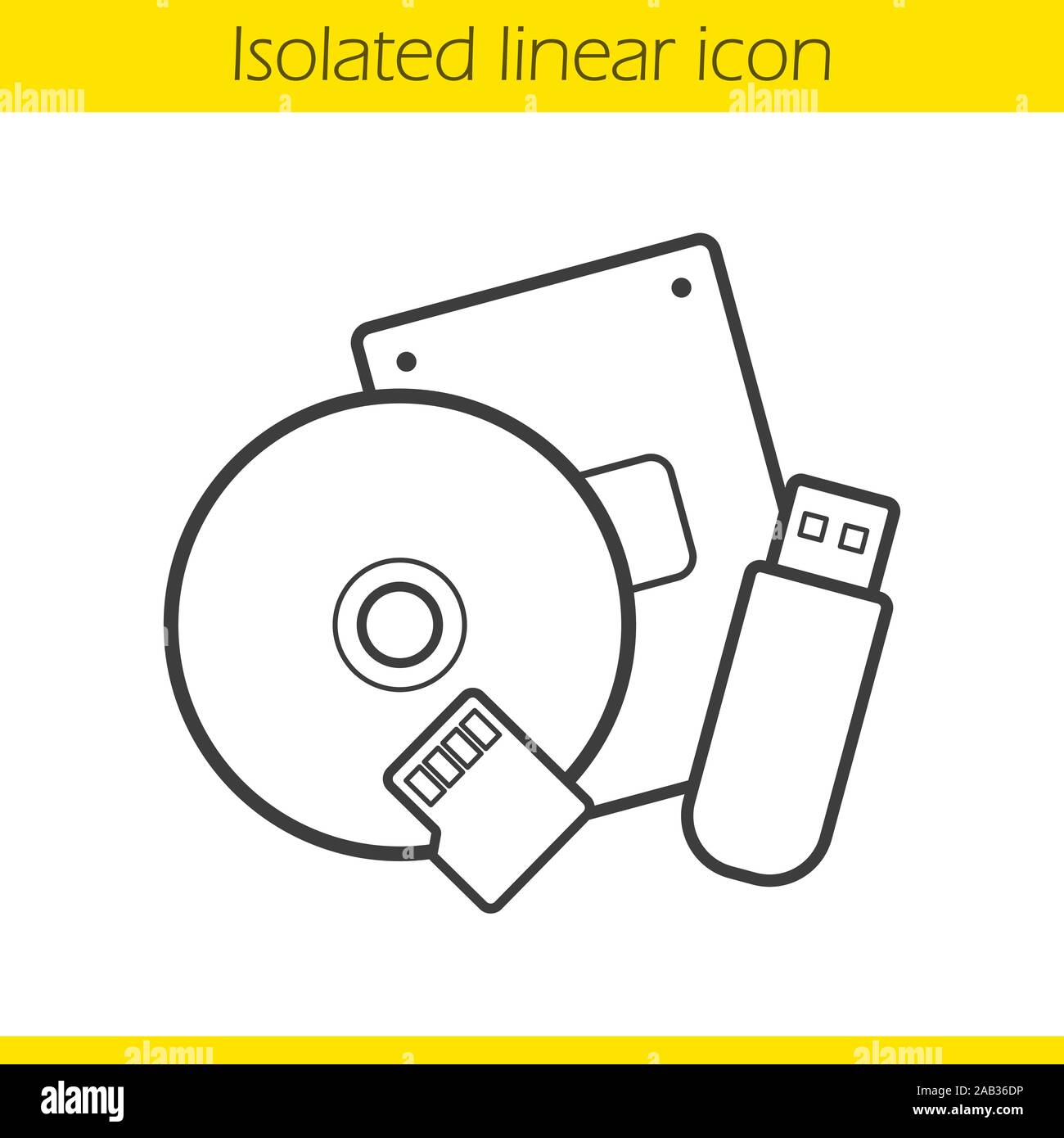 Data storage devices linear icon. Thin line illustration. Usb flash ...