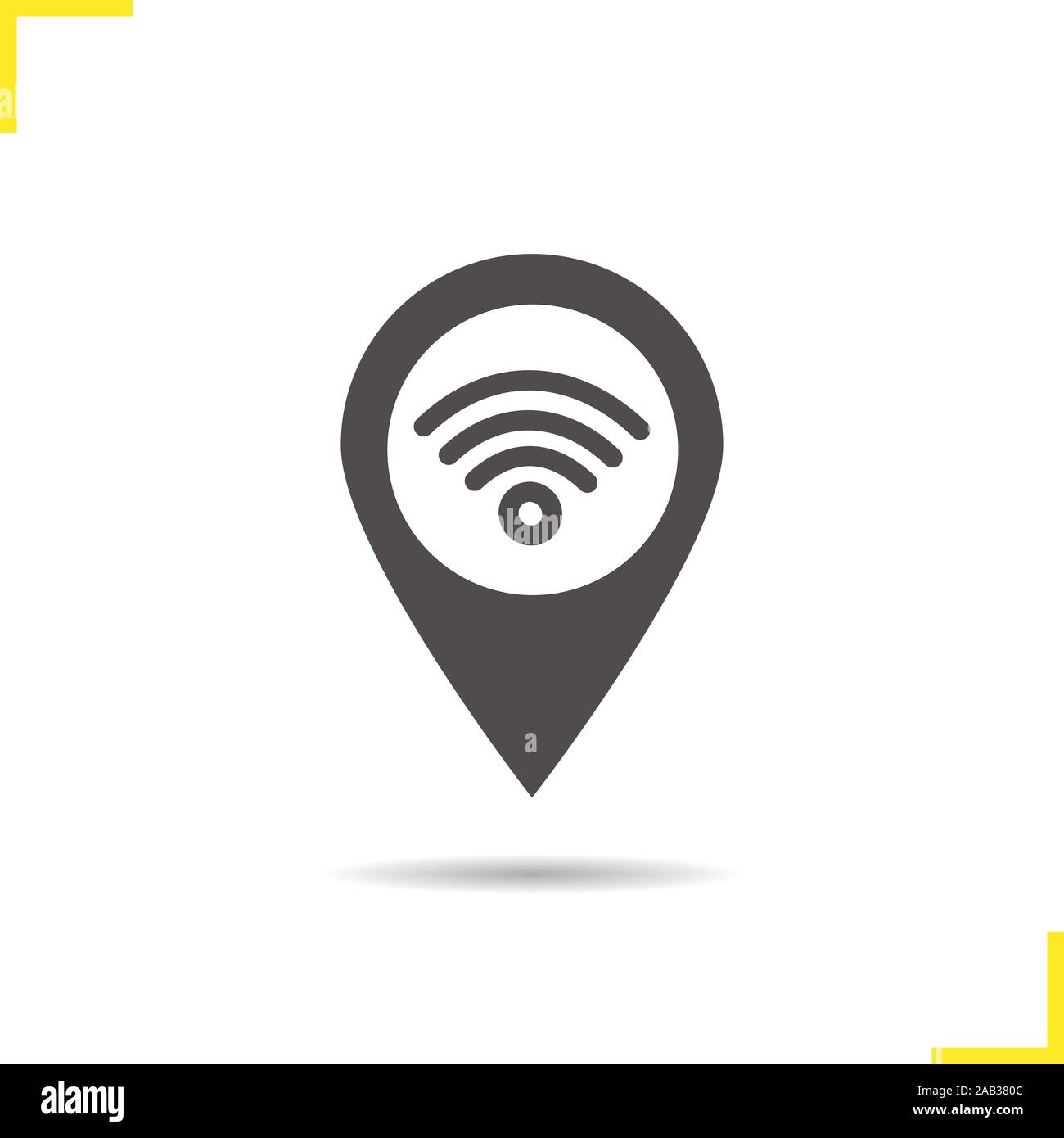 Wifi hotspot icon. Drop shadow silhouette symbol. Pinpoint with wi fi ...
