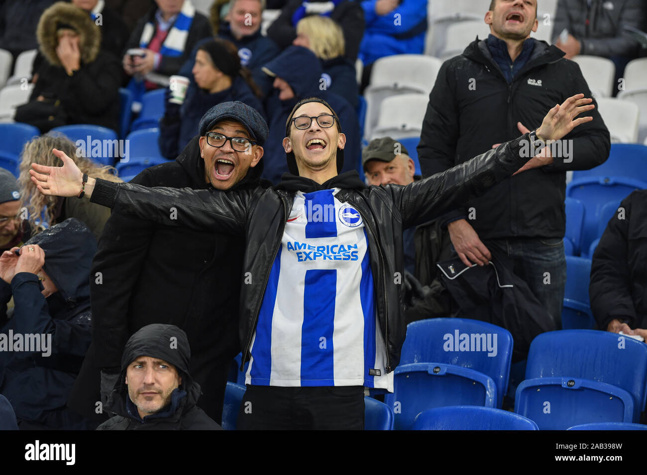 23rd November 2019, American Express Community Stadium, Brighton and Hove, England; Premier League, Brighton and Hove Albion v Leicester City :Brighton Fans Credit: Phil Westlake/News Images Stock Photo