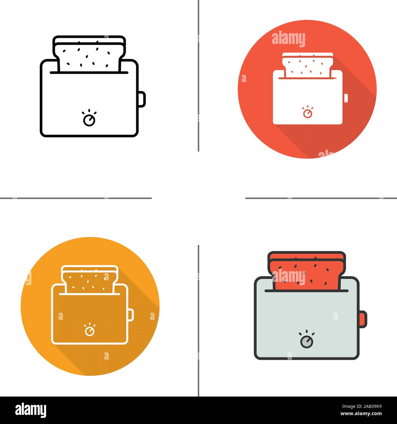 Toaster icon. Flat design, linear and color styles. Toasted bread ...