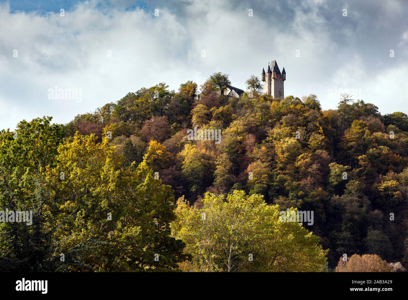 Burg Nassau Oranien, a castle which is visible 120m above the river Lahn Stock Photo