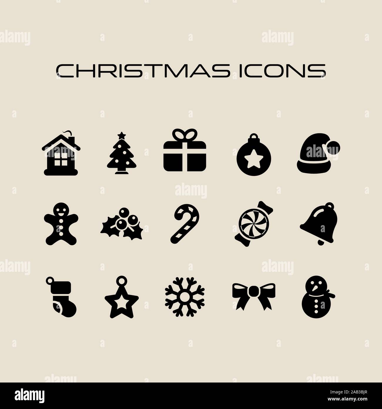 Christmas icon set simple flat style Christmas symbols. Stock Vector
