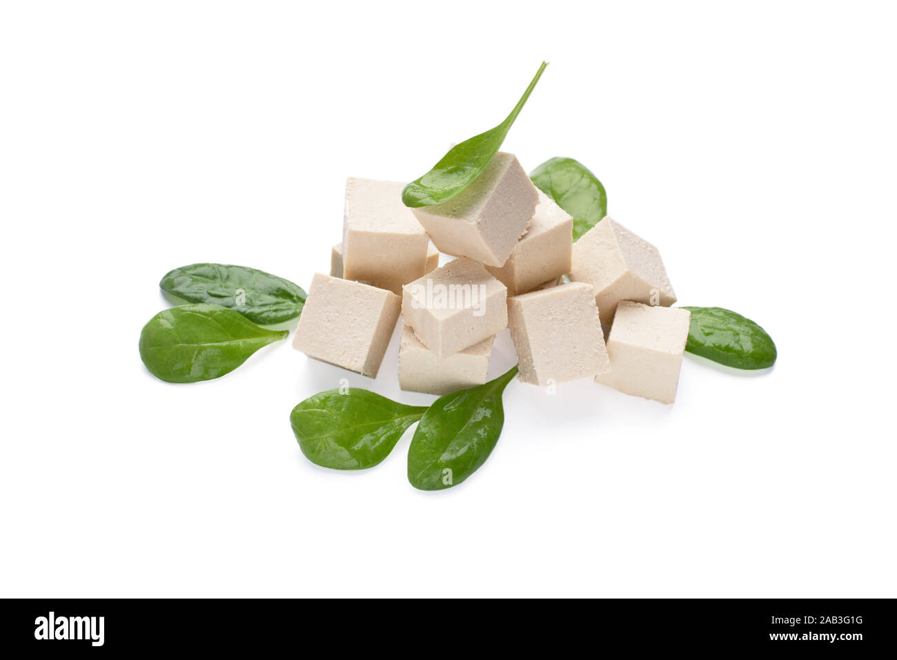 Soybean cheese Tofu with fresh spinach leaves Stock Photo Alamy