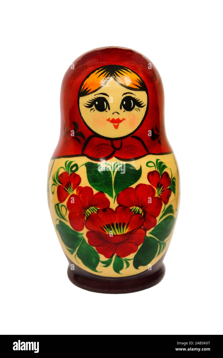 Russian nesting doll close-up isolated on white Stock Photo
