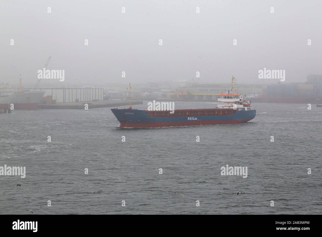 Foggy day at the port of Hook of Holland in the Netherlands. The port