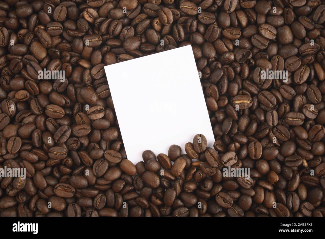 Kaffeebohnen mit Notizzettel Stock Photo