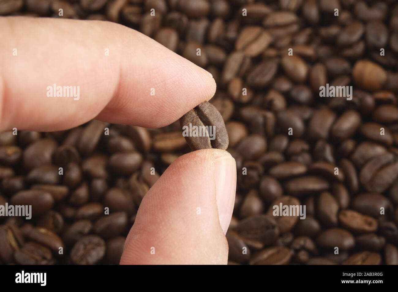 Finger mit Kaffeebohne Stock Photo