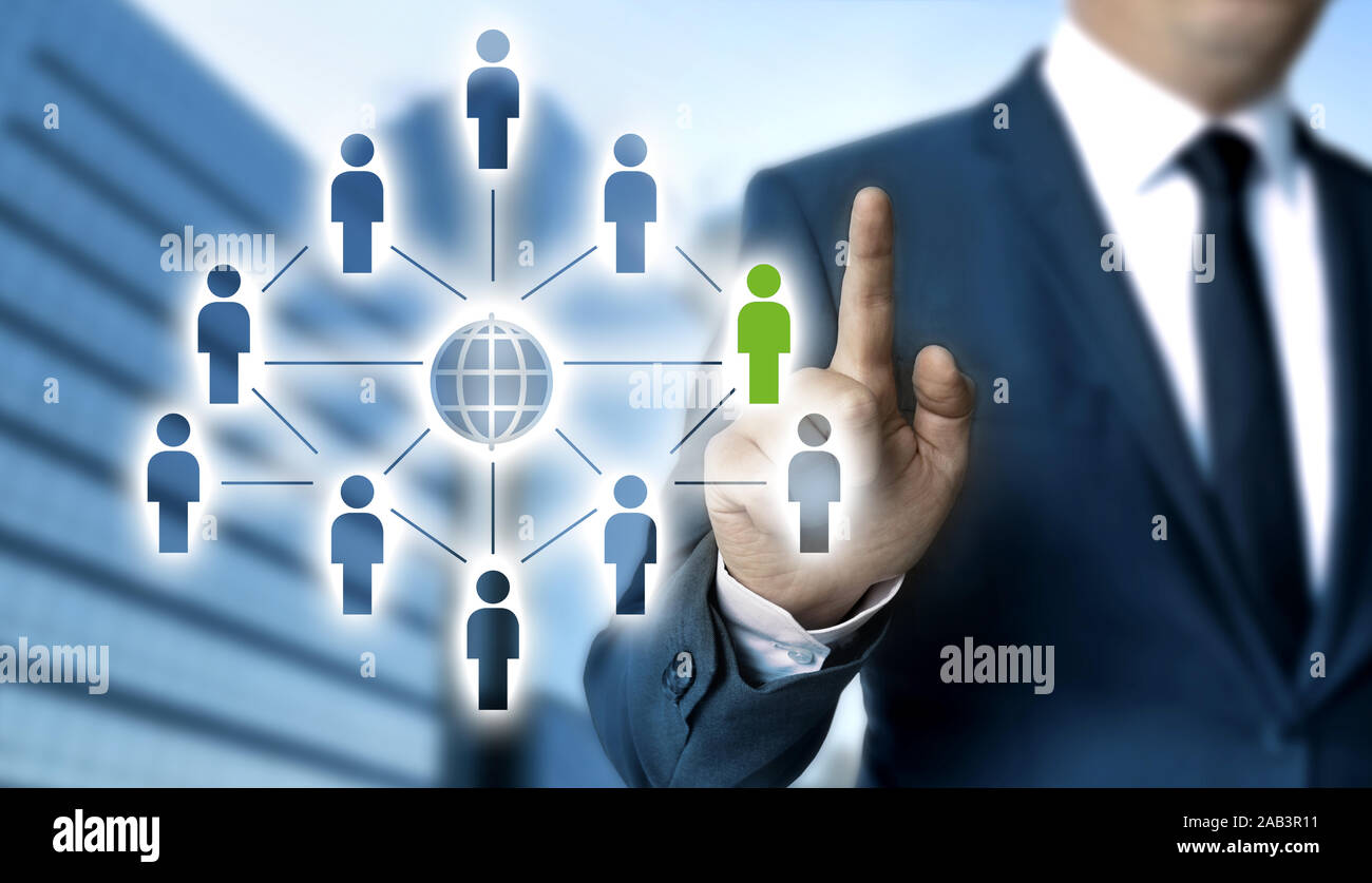 Network concept is shown by businessman. Stock Photo