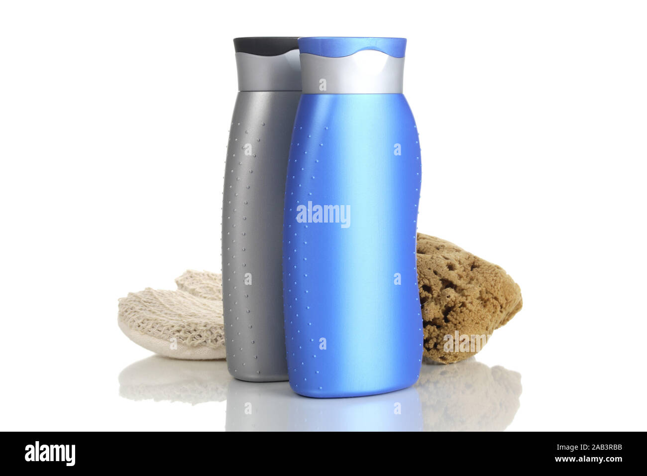 Duschgel mit Schwamm Stock Photo