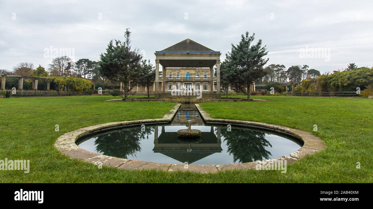 Horizontal Shot of Waterloo Park with Fountain, Bandstand and Cafe - Norwich, Norfolk, UK Stock Photo