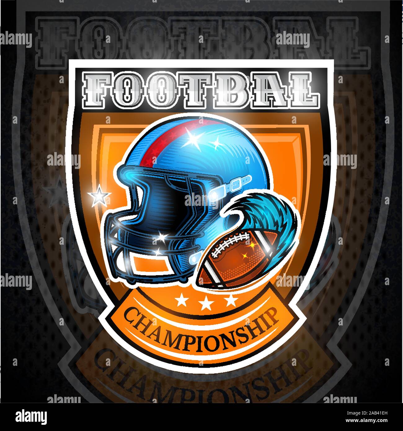 American football ball with wind blue trail beside helmet in center of