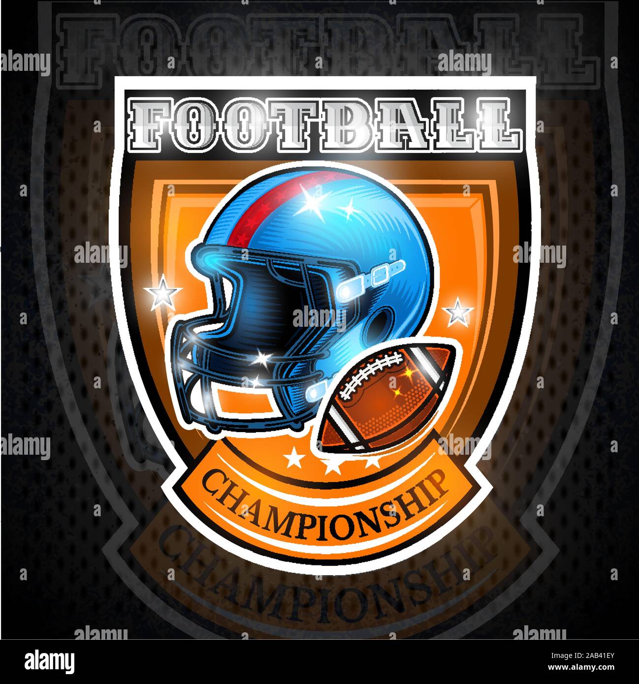 American football ball with helmet in center of shield. Sport logo for any team or competition Stock Vector