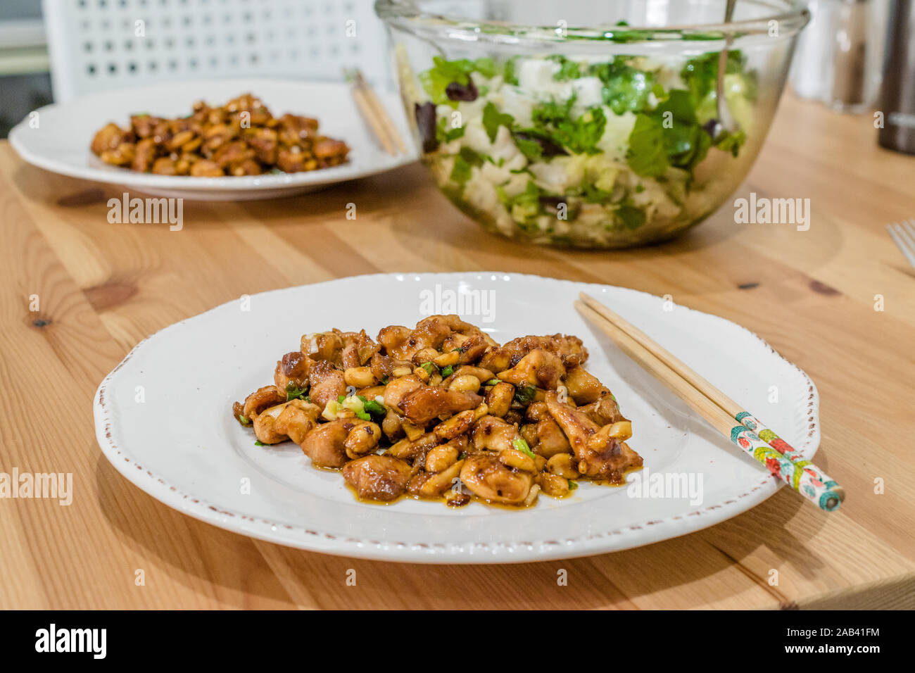 Homemade Kung Pao Chicken with Peanuts, Peppers, Soy Sauce, Green