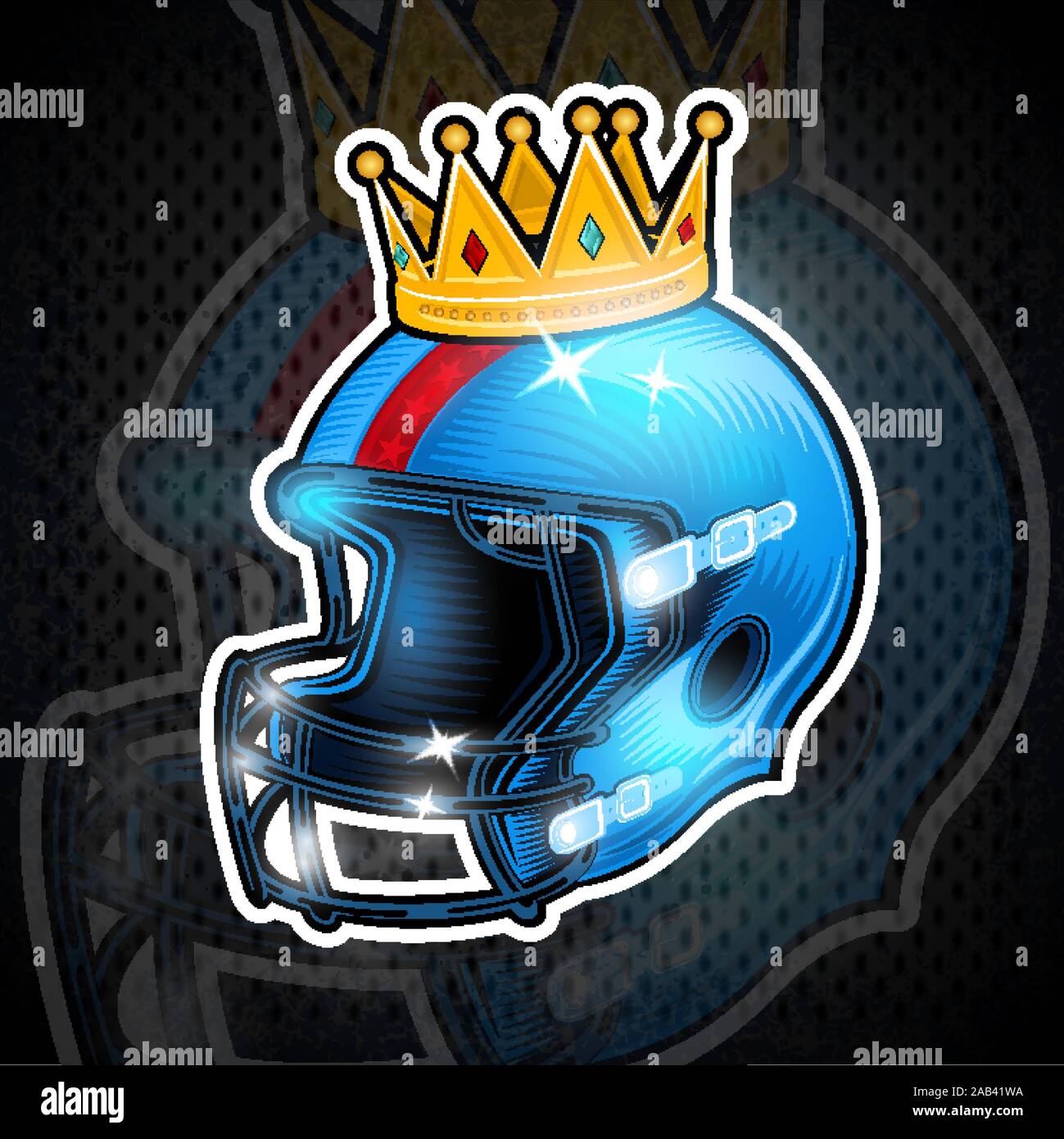 American football helmet with crown in center. Sport logo for any team