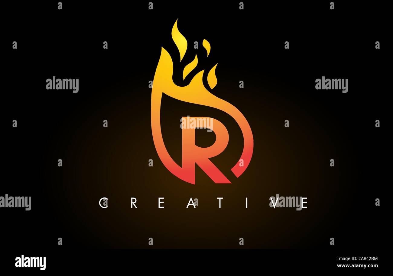 Flame R Letter Logo Design Icon with Orange Yellow Colors and Flames ...