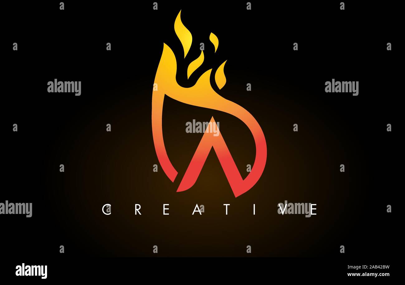 Flame A Letter Logo Design Icon with Orange Yellow Colors and Flames ...