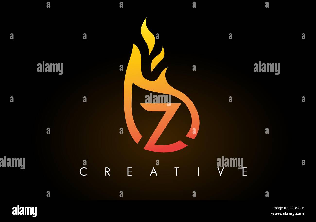 Flame Z Letter Logo Design Icon with Orange Yellow Colors and Flames ...