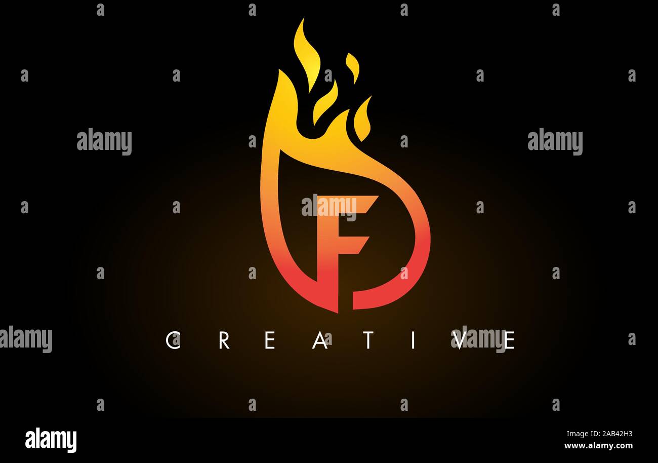 Flame F Letter Logo Design Icon with Orange Yellow Colors and Flames ...