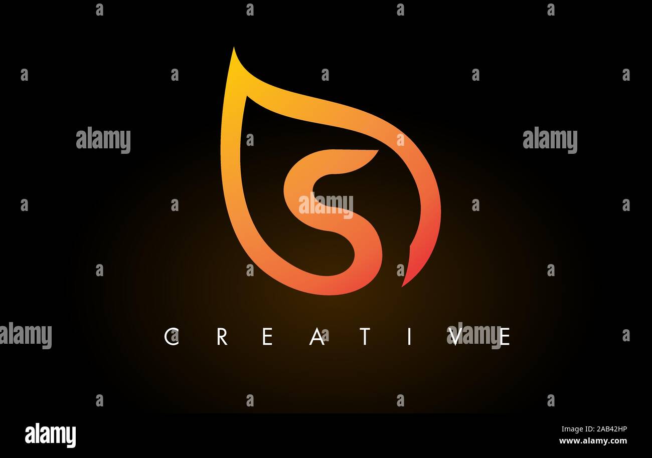 S Leaf Logo Letter Design with Golden Leaf Outline Vector Illustration ...
