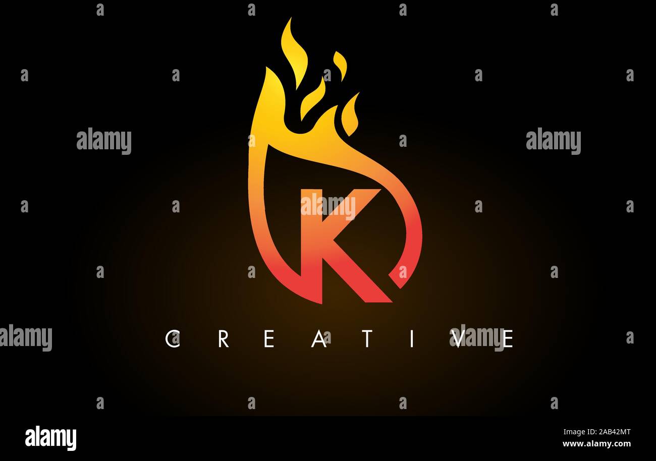 Flame K Letter Logo Design Icon with Orange Yellow Colors and Flames ...