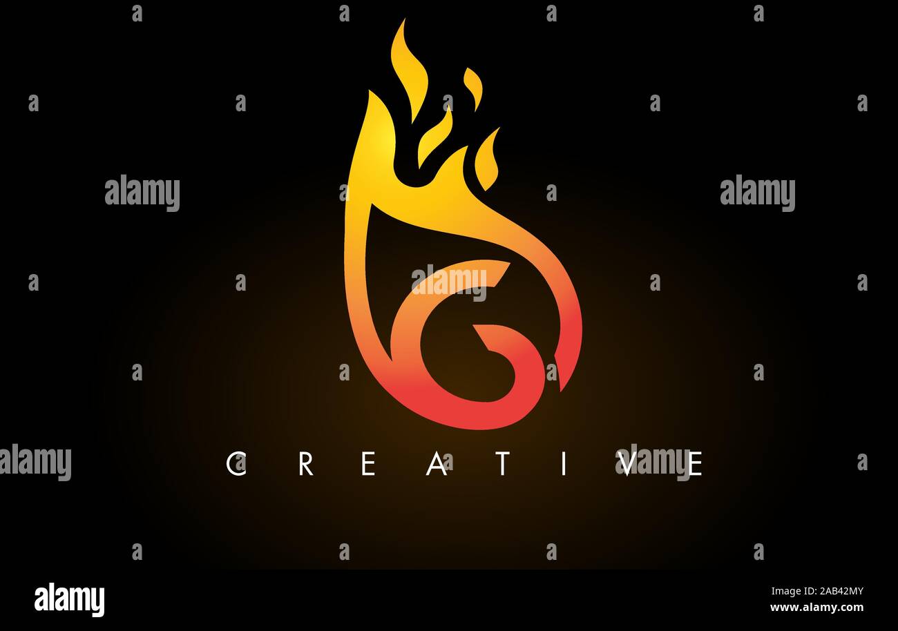 Flame G Letter Logo Design Icon with Orange Yellow Colors and Flames ...